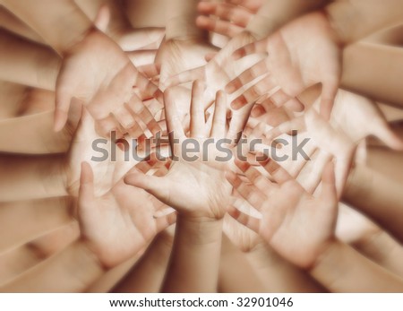 Many hands, abstract background