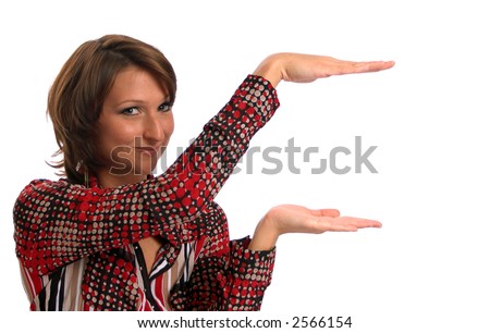 stock photo : Woman holding hands out (you add something between her hands)