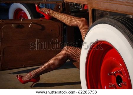 Pin Up Girl Style Long Legs in Red Heels