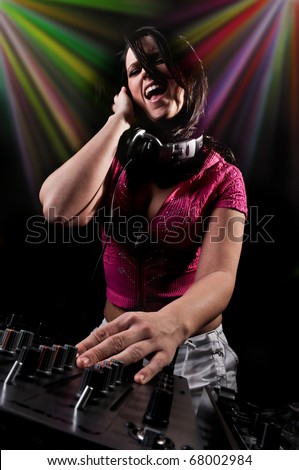 Beautiful DJ Girl Singing with Club Lights in the background