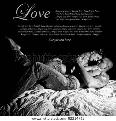 Sexy Man And Woman in Love laying on a Bed In Love Classic Black and White with Text Space Above