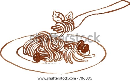 Spaghetti Plate With Olives And Basil Leaves Stock Photo 986895