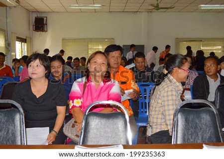 MAHASARAKHAM - JUNE 17 - Government officers are meeting in a conference hall at Kaeng Lerng Jan Subdistrict Administrative Organization on June 17, 2014 in Mahasarakham, Thailand.