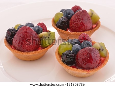 Fresh Homemade Fruit Tart with strawberry blue berry black berry and kiwi