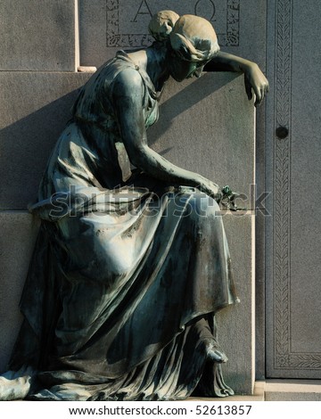 stock photo Grieving Bronze cemetery Statue