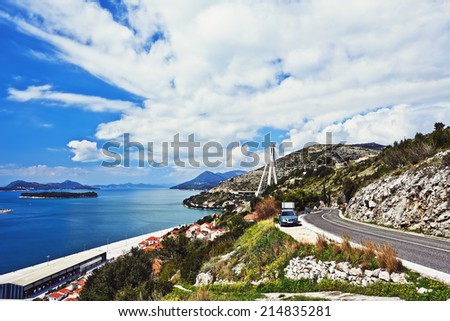 Amazing road along the Adriatic Sea with beautiful sky in Croatia