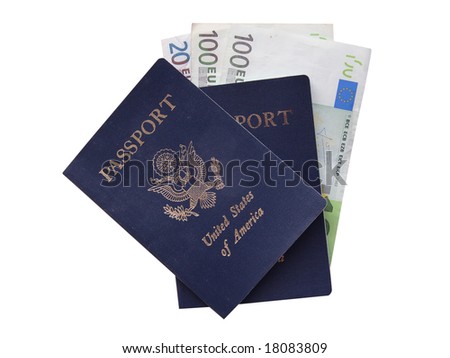US passports and euros ready to travel to Europe