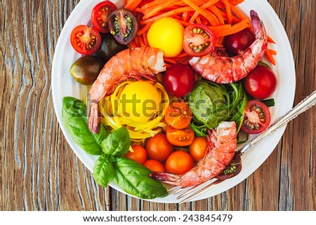 Gluten Free Vegetable Zucchini Spaghetti Pasta Noodle Dish, Shrimp Pesto Heirloom Tomatoes Nordic Carrots Autoimmune Protocol Sustainable Natural Ingredient Produce Locally Grown & Sourced, Instagram