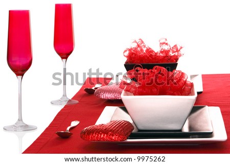 stock photo Isolated Romantic Modern Black White Table Setting Red 