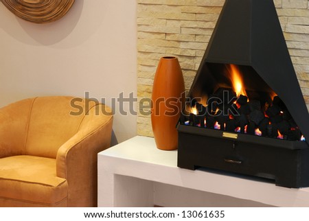 Cozy seeting with a modern gas fireplace