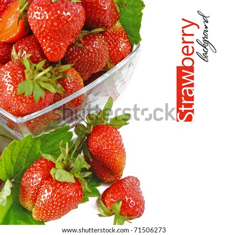 red strawberry fruits with green leafs isolated on white background (shallow DOF)