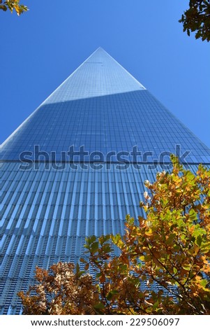 New York City, USA - November 3, 2014: Looking up at the newly opened World Trade Center Tower One on the day the building opens to workers in New York City.