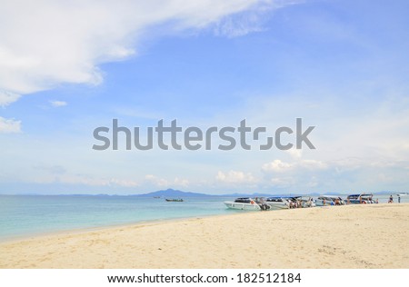 KRABI, THAILAND - NOVEMBER 3 : Tourists on Bamboo Island on November 3, 2012 in Krabi, Thailand. Koh Phai or Bamboo Island has a stretch of lovely white sandy beach on the east side.