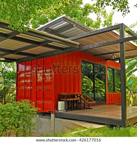 The container cabin in the garden.