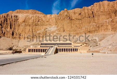 The entrance to the desert temple of Queen Hatshepsut near the Egyptian city of Luxor