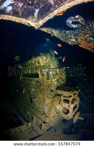 Engine room of an underwater shipwreck