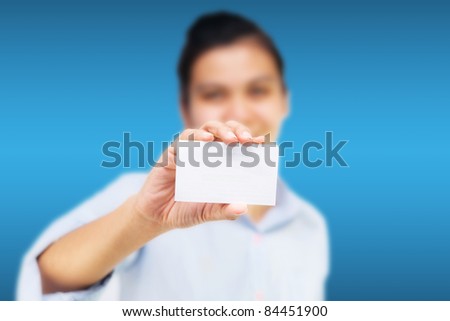Business girl showing name card