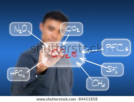 Business man writing CO2e effect diagram, can be used for go green concept