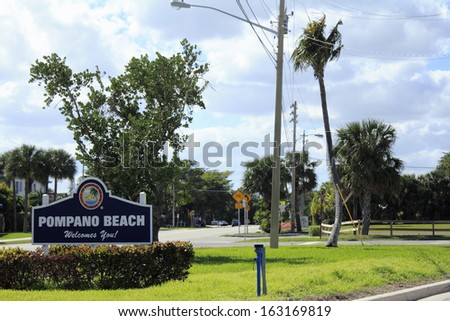 POMPANO BEACH, FLORIDA - FEBRUARY 1: Located between Miami and Palm Beach on the Gold Coast with about three miles of beaches and lots of recreation on February 1, 2013 in Pompano Beach, Florida.