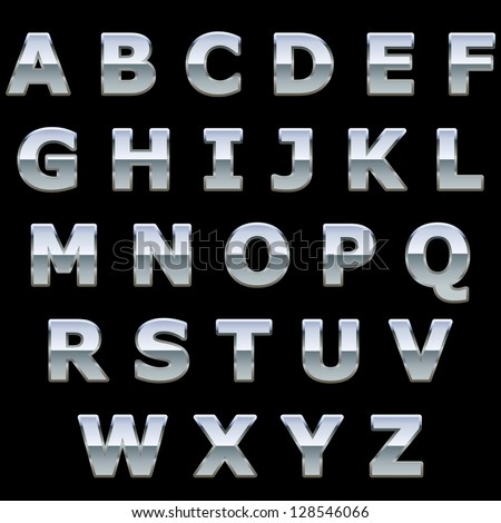 Chrome metal shiny letters isolated on black background Chrome metal shiny letters isolated on black background