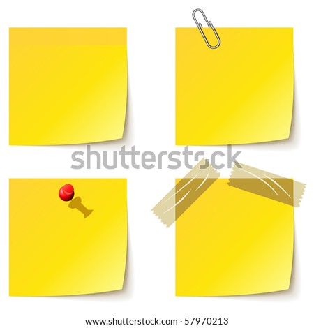 Yellow notice papers isolated on white. Yellow notice papers isolated on white.