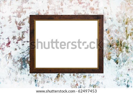old russian style vintage golden frame on old time grunge background wall strong concept dissonance of elegant and brutal old things