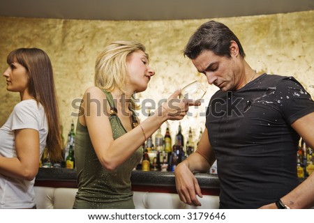 girls night out: horny guy looking at a nice girl passing by...while being with his girlfriend!