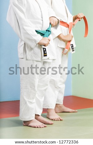two young boys preparing to perform judo