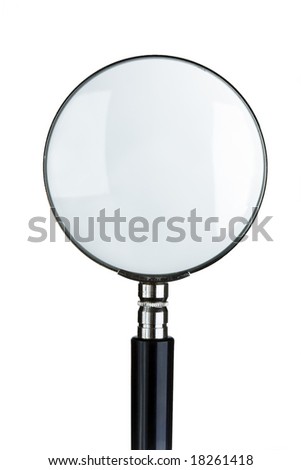 close-up of magnifying glass isolated on white