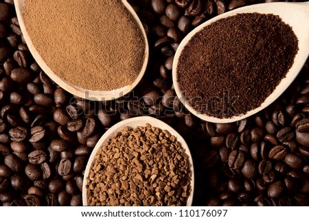 Three types of coffee on coffee beans