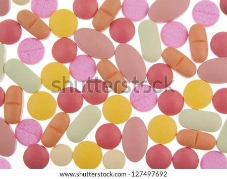 Pills background isolated on white