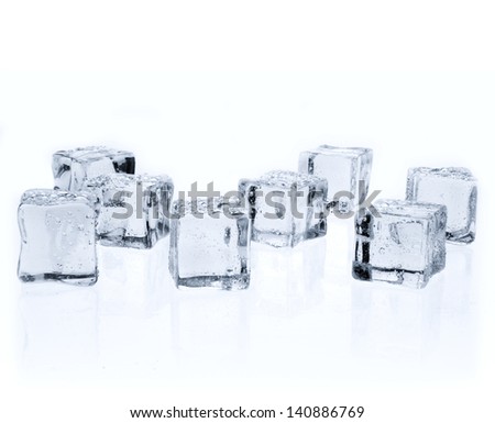 Ice cubes with water drops isolated on white