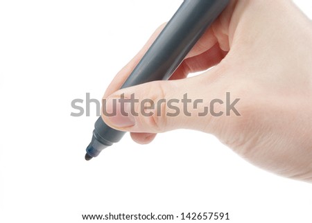 Hand holding a felt tip pen isolated on white background