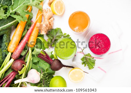 Freshly Made Vegetable Juices, Carrot, Beet, and Greens