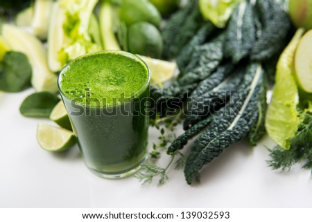 Fresh Juice Smoothie Made with Organic Greens and Limes