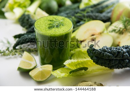 Fresh Juice Smoothie Made With Organic Greens, Apples, Cucumbers, And Limes