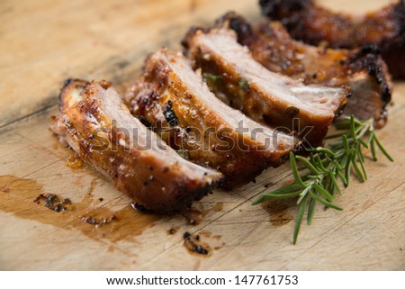 Barbecued Pork Ribs Cut in Portions