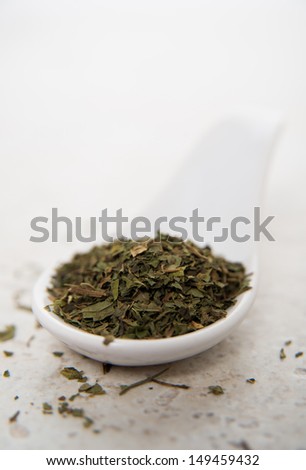 Mint Loose Leaf Tea in Small Ceramic Spoon