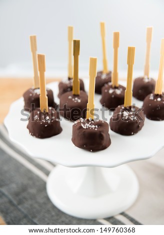 Frozen Chocolate Covered Banana Slices with Party Forks