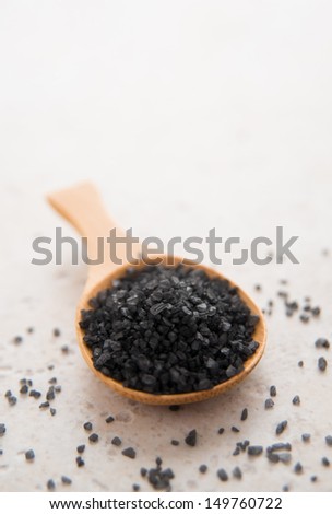 Black Lava Salt from Hawaii in Small Bamboo Spoon