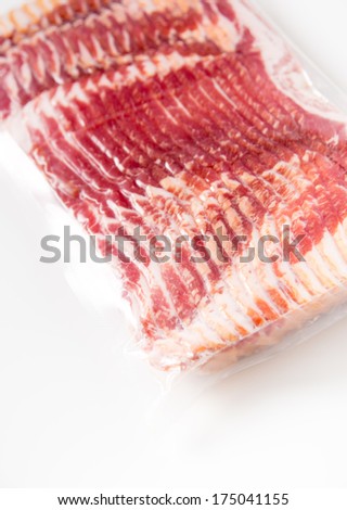 Pack of Bacon Sealed in Clear Plastic on White Table