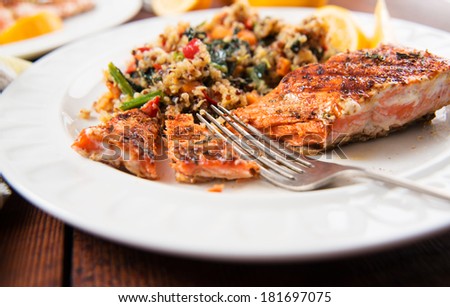 Grilled Salmon and Quinoa Pilaf with Kale and Peppers