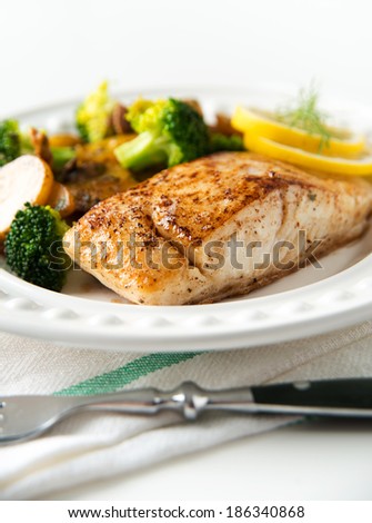Fresh Halibut Grilled and Served with Vegetables