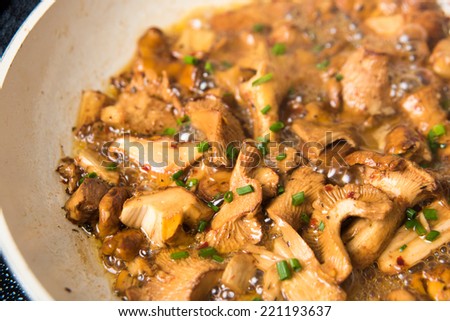 Yellow Chanterelle Mushrooms Cooked in Butter and Wine