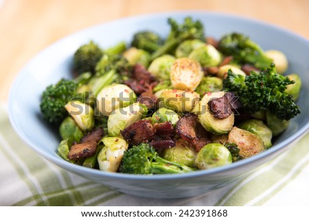 Organic Brussels Sprouts and Broccoli SautÃ?Â©ed with Bacon