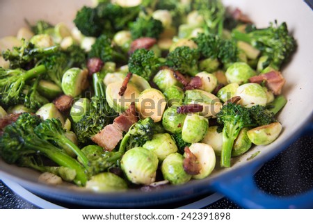 Organic Brussels Sprouts and Broccoli SautÃ?ÃÂ©ed with Bacon