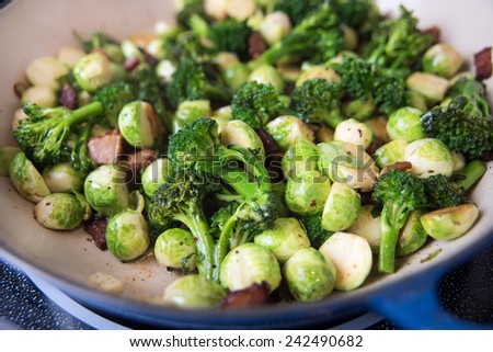 Organic Brussels Sprouts and Broccoli SautÃ?ÃÂ©ed with Bacon