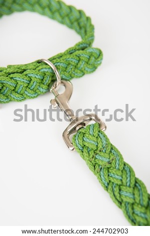 Green Woven Dog Leash and Collar Isolated on White