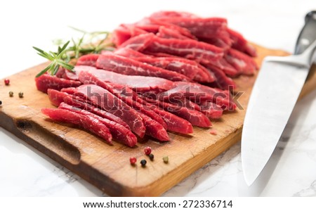 Grass Fed Flank Steak Sliced to Make Beef Jerky