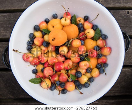Washing Freshly Organic Berries and Fruit in Colander